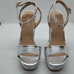 TOP Moda Women's Shiny Silver Heels